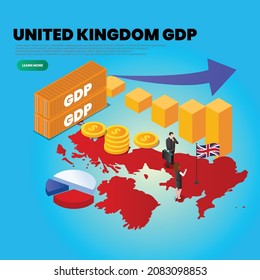 United Kingdom UK GDP Isometric 3d Vector Concept