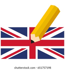 United Kingdom (UK) General Election vector illustration. Pencil with British Union Jack Flag. United Kingdom vote.