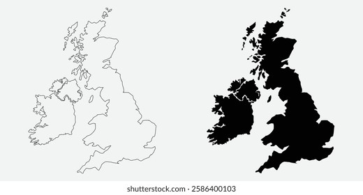 United Kingdom, UK, Great Britain border map. The United Kingdom of Great Britain. EPS vector illustration