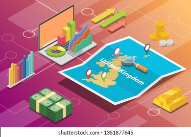 United Kingdom Uk Isometric Business Economy Growth Country With Map And Finance Condition - Vector