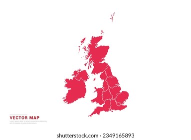 United Kingdom (UK) Map - abstract style red isolated on white background for infographic, design vector.