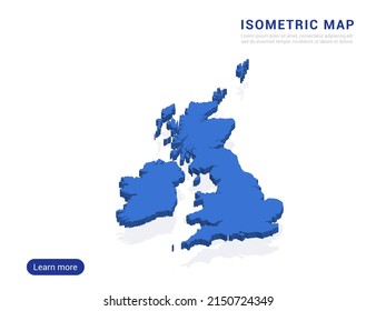 United Kingdom (UK) map blue isolated on white background with 3d isometric vector illustration.