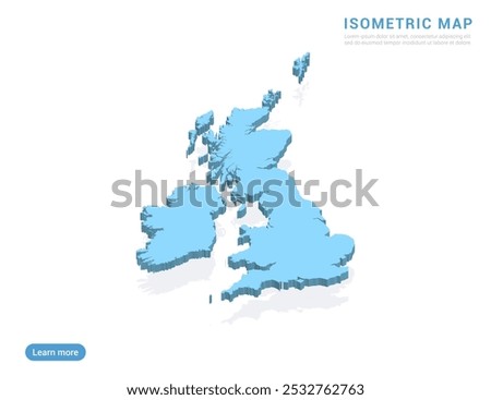 United Kingdom (UK) map blue on white background with isometric vector.