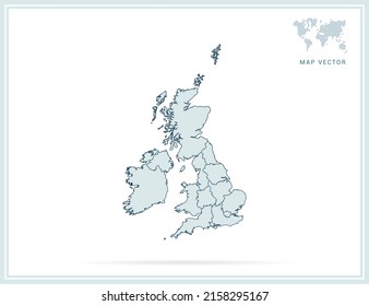 United Kingdom (UK) map green vector on white background.