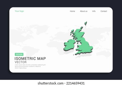 United Kingdom (UK) Map Green On White Background With Isometric Vector.