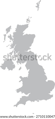 United Kingdom (U.K) Map Isolated Grey Silhouette Editable Vector