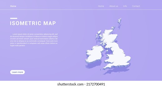 United Kingdom (UK) map of isometric purple vector illustration. Web banner layout template.