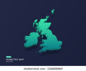 United Kingdom (UK) Map Of Isometric Green Gradient Vector Illustration.