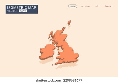 United Kingdom (UK) map orange with isometric vector.