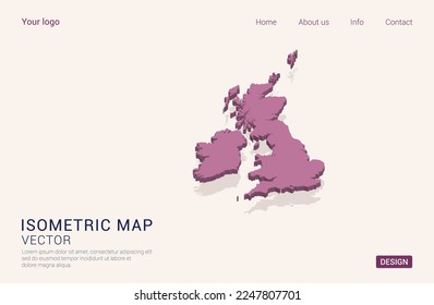 United Kingdom (UK) map purple on white background with 3d isometric vector illustration