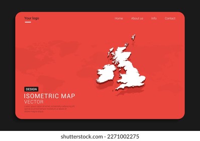 United Kingdom (UK) map red isolated on dark background with 3d world map isometric vector illustration.