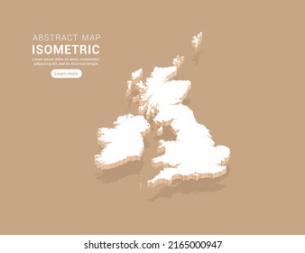 United Kingdom (UK) Map White On Brown Background With Isometric Vector.