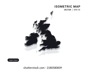 United Kingdom (UK) Map White On Pink Background With 3d Isometric Vector Illustration