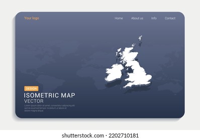 United Kingdom (UK) map white on blue background with isometric vector.