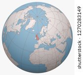 United Kingdom (UK) on the globe. Earth hemisphere centered at the location of the United Kingdom of Great Britain and Northern Ireland. Britain map.