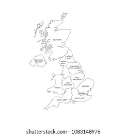 United Kingdom UK Regions Map Line Vector