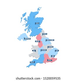 United Kingdom UK Regions Map Vector Illustration