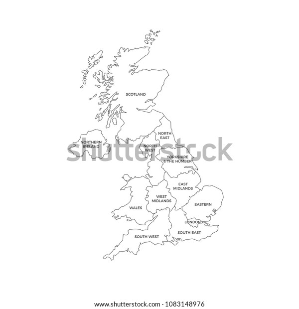 United Kingdom Uk Regions Map Line Vector 8745