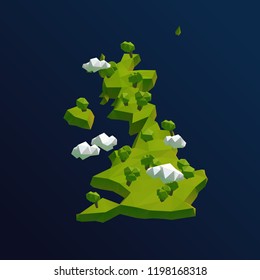 United Kingdom UK Vector Low Poly 3D Cartoon Map