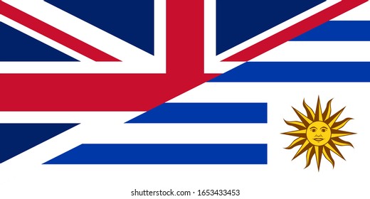 united kingdom and uruguay flag. vector background