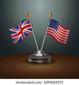 United Kingdom and USA table flags mark the relationship on a gradient background