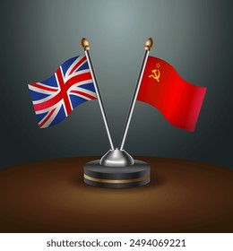 United Kingdom and USSR table flags mark the relationship on a gradient background