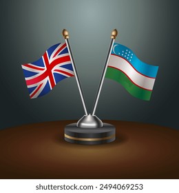 United Kingdom and Uzbekistan table flags mark the relationship on a gradient background