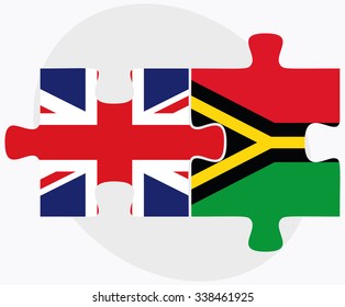 United Kingdom and Vanuatu Flags in puzzle isolated on white background