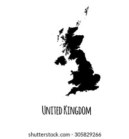 United Kingdom vector black outline map with caption on white background. Can be used as element of your infographics or presentation