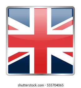 United Kingdom vector icon flag. Isolated square glass glossy glow button with national flag of the United Kingdom.