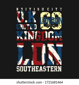 United Kingdom vector illustration on the theme of London. Vintage design. Flag background graphics for print t-shirt. Vector.
