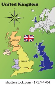 United Kingdom vector set with isolated maps