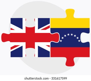 United Kingdom and Venezuela Flags in puzzle isolated on white background