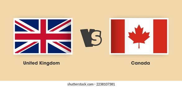United Kingdom vs Canada flags placed side by side. Creative stylish national flags of UK vs Canada with background