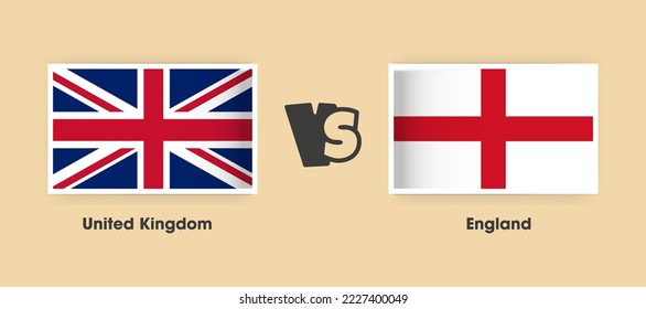 United Kingdom vs England flags placed side by side. Creative stylish national flags of United Kingdom vs England with background