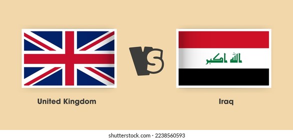 United Kingdom vs Iraq flags placed side by side. Creative stylish national flags of United Kingdom vs Iraq with background