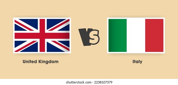 United Kingdom vs Italy flags placed side by side. Creative stylish national flags of United Kingdom vs Italy with background