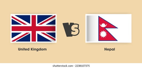 United Kingdom vs Nepal flags placed side by side. Creative stylish national flags of United Kingdom vs Nepal with background