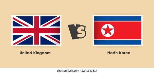 United Kingdom vs North Korea flags placed side by side. Creative stylish national flags of UK vs North Korea with background