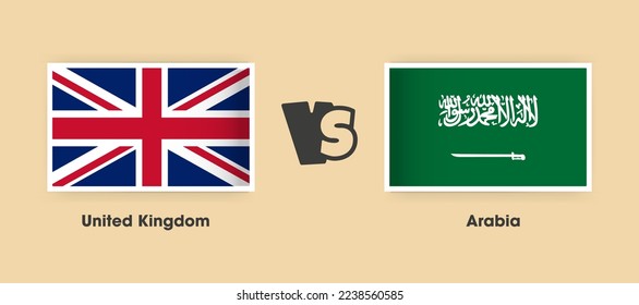 United Kingdom vs Saudi Arabia flags placed side by side. Creative stylish national flags of UK vs Saudi Arabia with background