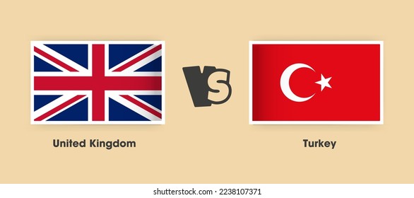 United Kingdom vs Turkey flags placed side by side. Creative stylish national flags of United Kingdom vs Turkey with background