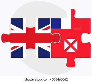 United Kingdom and Wallis and Futuna Flags in puzzle isolated on white background