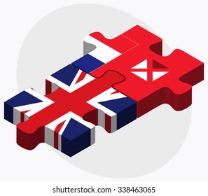 United Kingdom and Wallis and Futuna Flags in puzzle isolated on white background