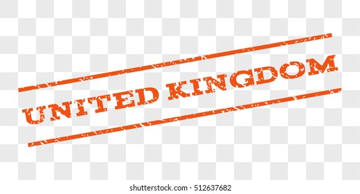 United Kingdom watermark stamp. Text tag between parallel lines with grunge design style. Rubber seal stamp with unclean texture. Vector orange color ink imprint on a chess transparent background.