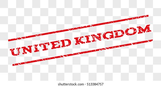 United Kingdom watermark stamp. Text caption between parallel lines with grunge design style. Rubber seal stamp with unclean texture. Vector red color ink imprint on a chess transparent background.