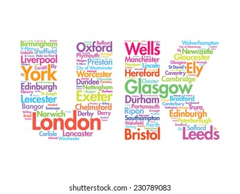 United Kingdom words cloud, cities, travel, agency logotype, vector background