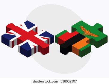 United Kingdom and Zambia Flags in puzzle isolated on white background