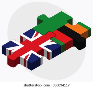 United Kingdom and Zambia Flags in puzzle isolated on white background
