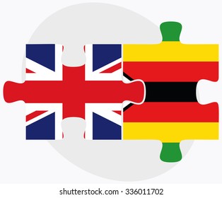 United Kingdom and Zimbabwe Flags in puzzle isolated on white background