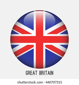 United Kingdom,Great Britain,UK,GB flag in circle shape. Transparent,glossy,glass button